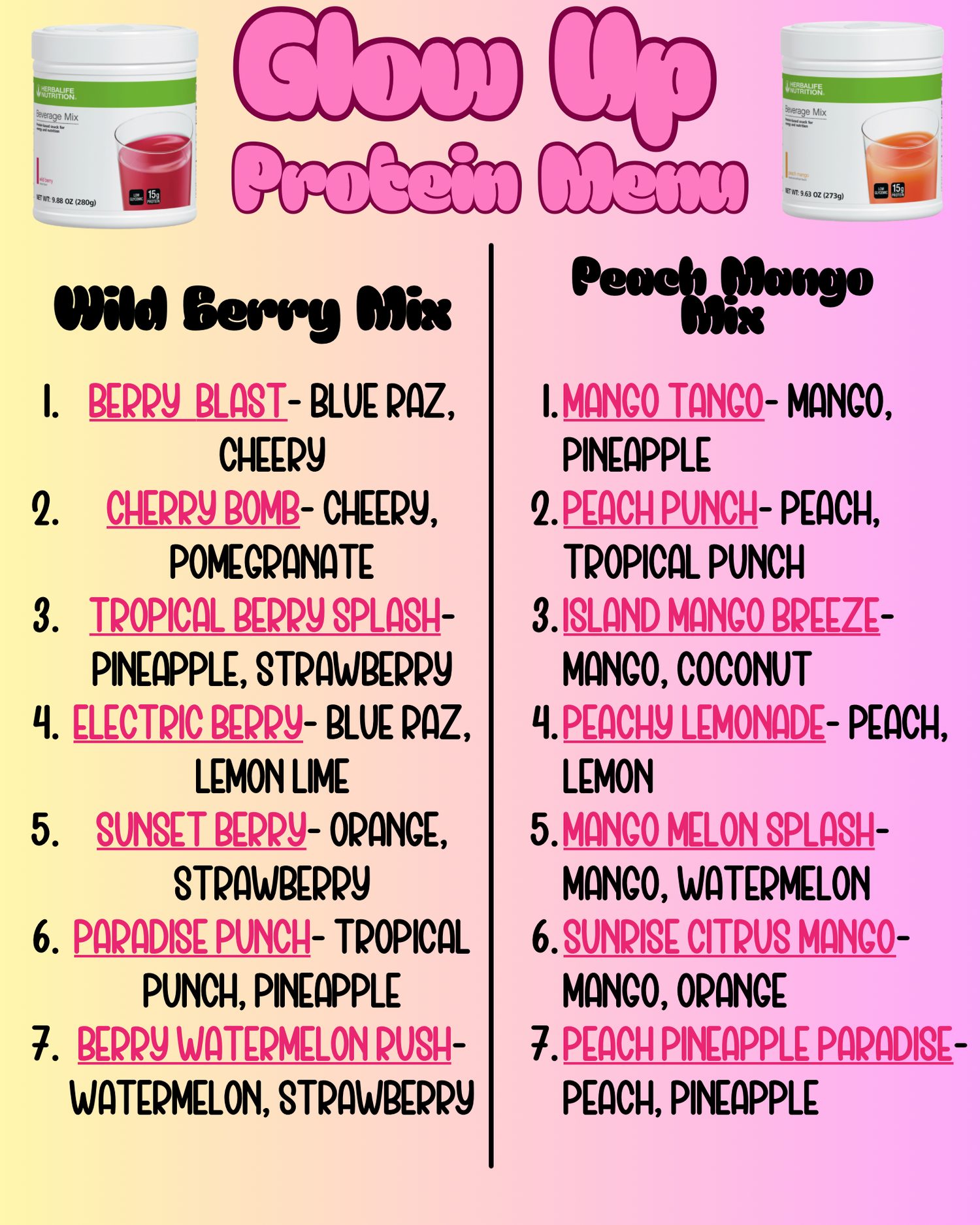 Glow Up Protein Menu